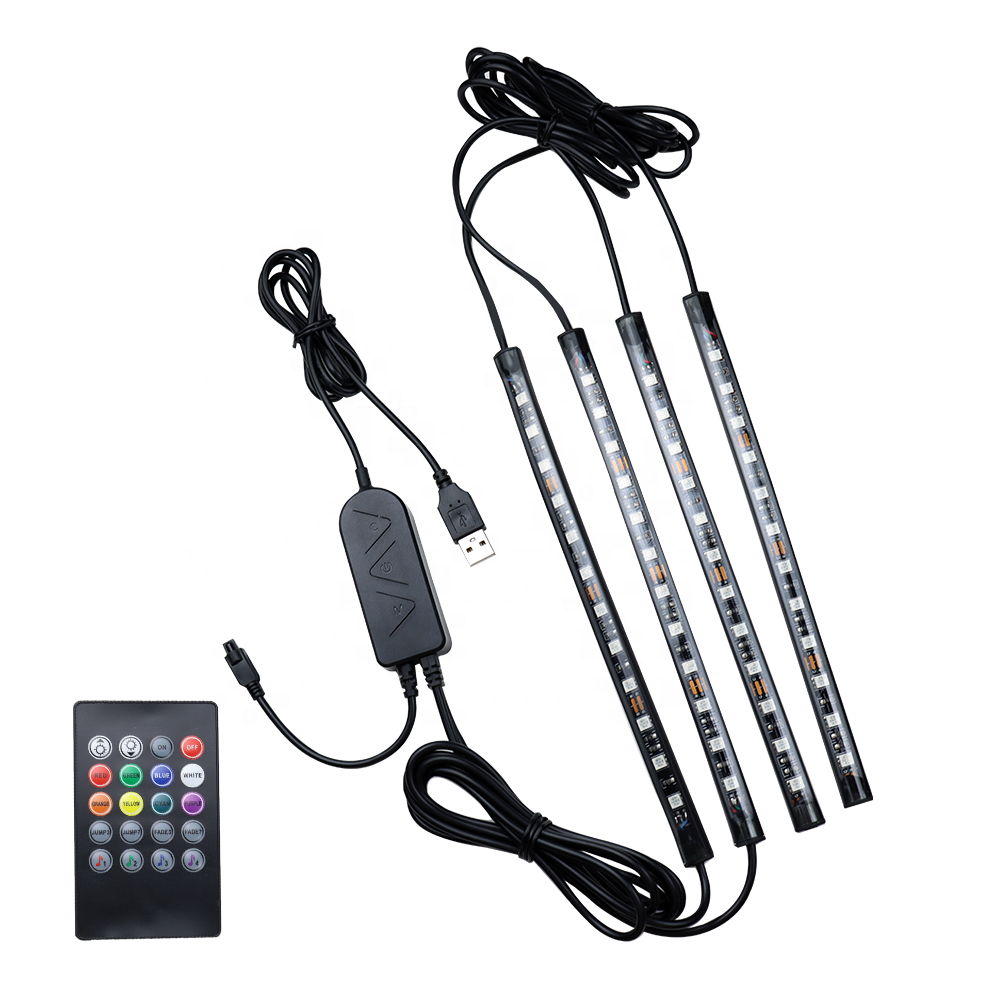LED Car Lights 5V USB 4pcs 48 LED Remote and APP Controller Lighting Kits, Sync to Music Car Interior Ambient Lights,
