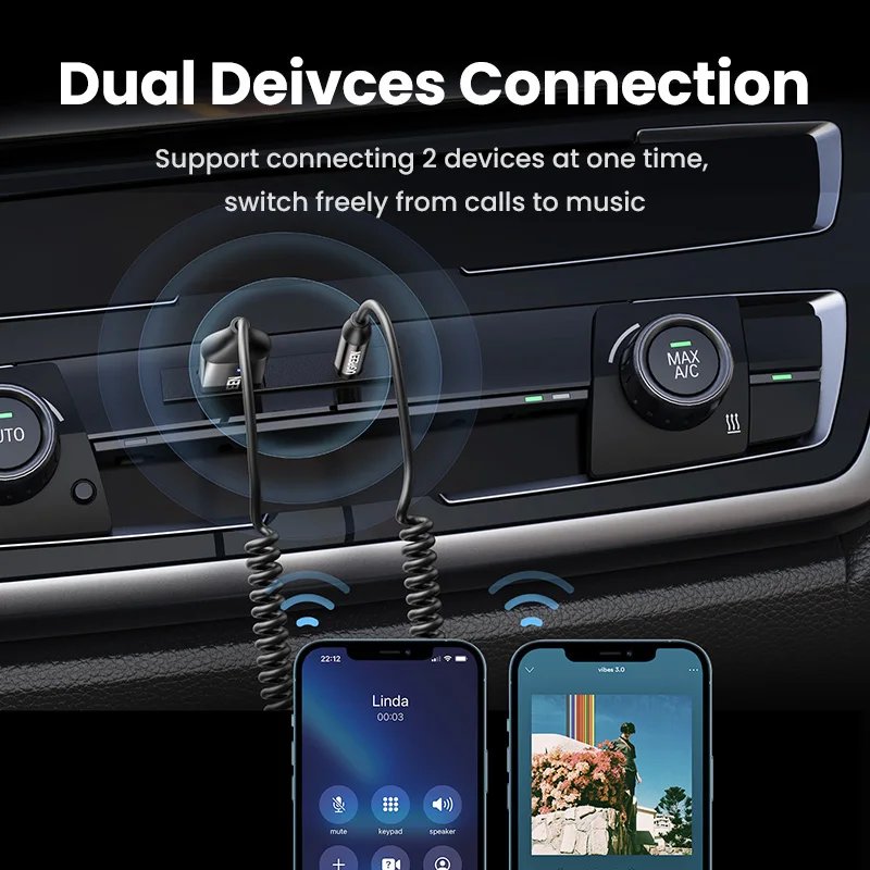 Bluetooth Receiver 5.3 Adapter for Car BT Transmitter Hands-Free Car Kits AUX Audio 3.5mm Jack Music Wireless Receiver