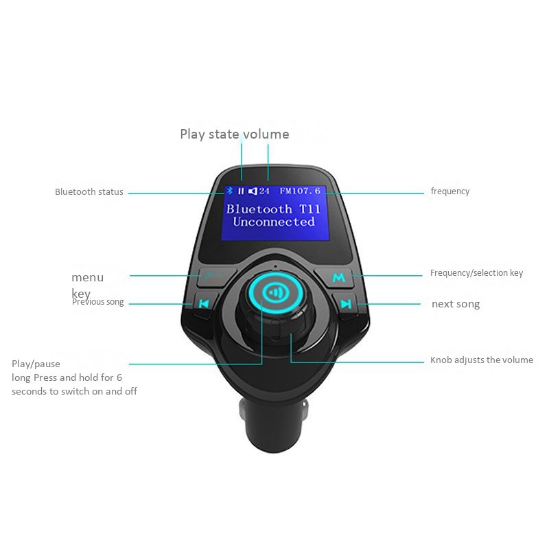 Wireless BT Car Kit Hands Free FM Transmitter LCD MP3 Player A2DP Dual USB Charger Car Accessories