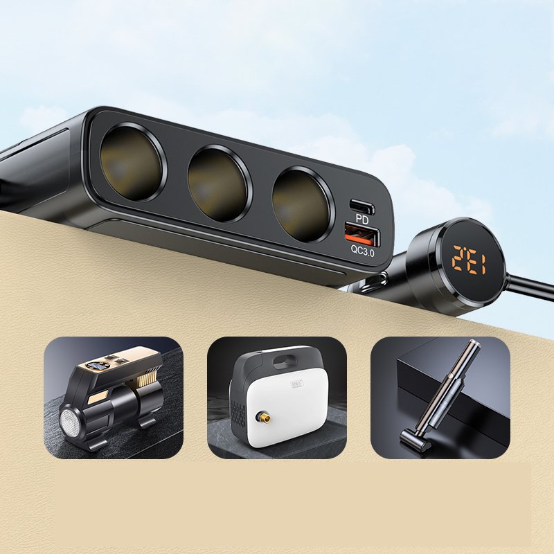 Cigarette Lighter Adapter Dual Cigarette Lighter Splitter Plug With USB Type C Port Phone Fast Charge for 12-24V Vehicles