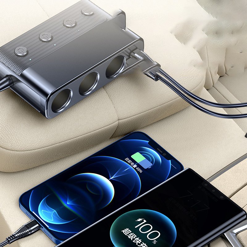 Cigarette Lighter Adapter Dual Cigarette Lighter Splitter Plug With USB Type C Port Phone Fast Charge for 12-24V Vehicles