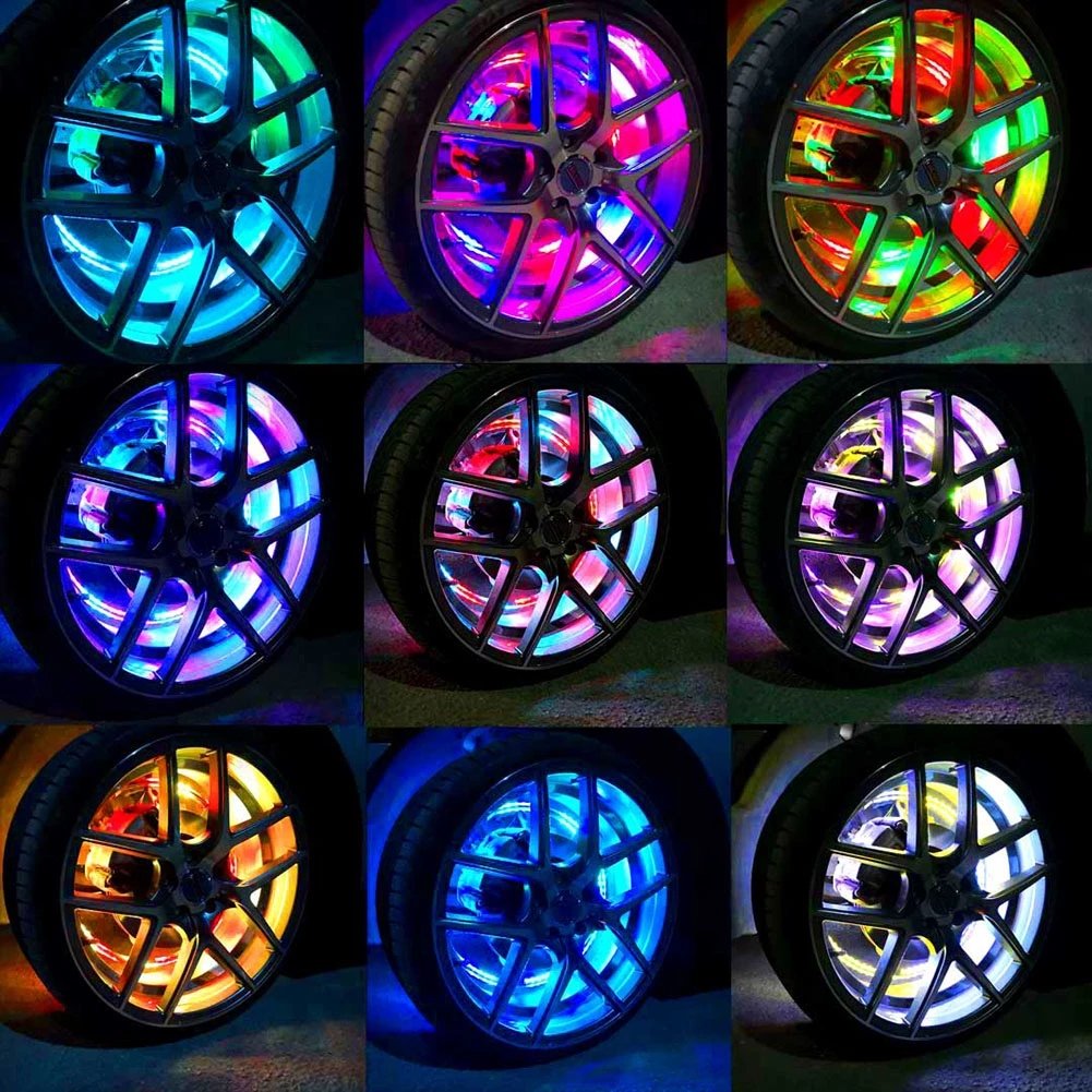 Magic Colourful 11 Inch Golf Carts Wheel Led Hub Light Auto SUV Ambient Styling Lamp With Turn signal Brake Function APP Remote