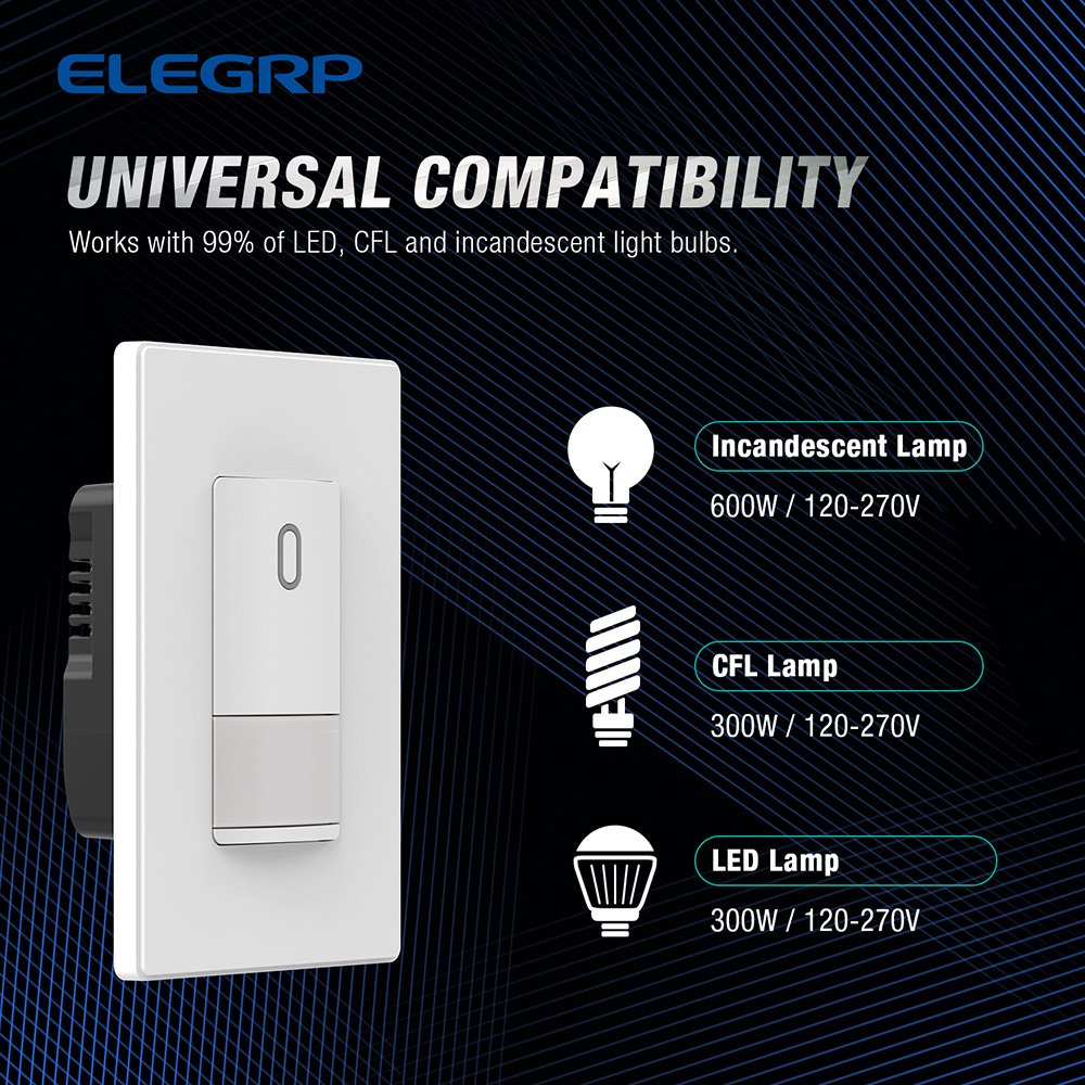3-way Occupancy Sensor PIR 277V Sensor for LED Lights Flame Resistant 5VA Auto Sensors Wall Switch Black