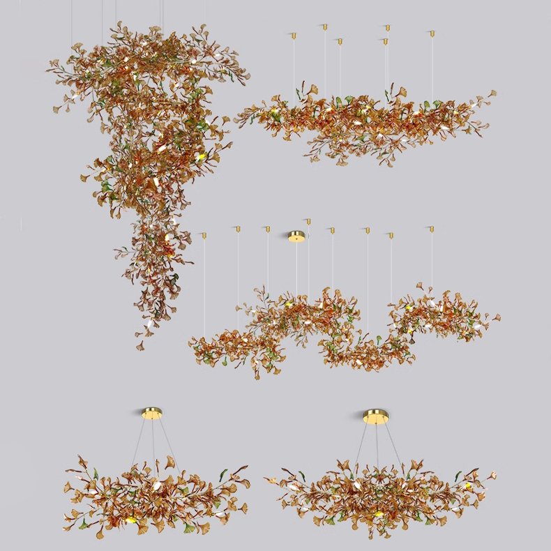 New Models Leaves and Crystals Chandelier Home Art Decor Ceiling Light Ginkgo Leaf Chandelier