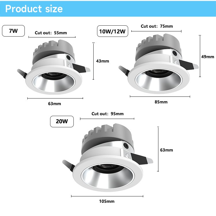 Led Recessed Downlight Adjustable Sky Led Spot Lights Ceiling Anti Glare Ac110-220V Living Room Store Jewellery Shop Spot Light