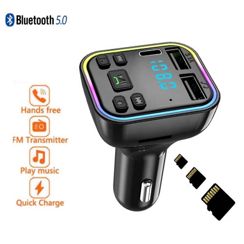 Colorful Light Type c Usb Radio Music Player bluetooth Fm Transmitter for Car Mp3 Player Fm Transmitter bluetooth Car Kit