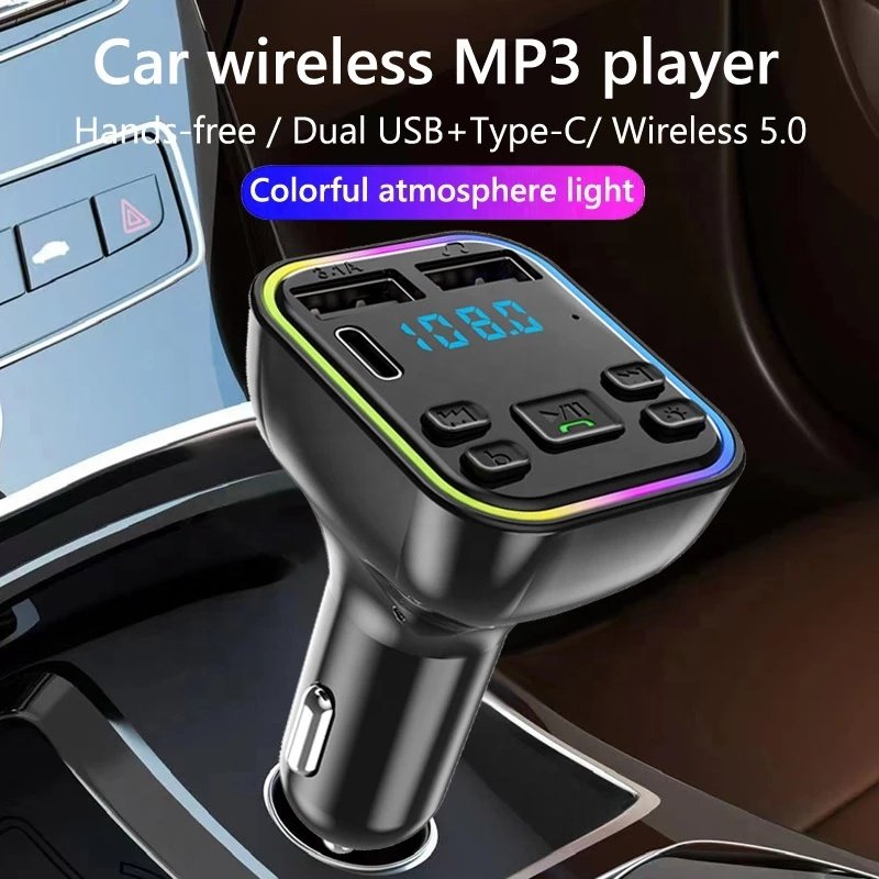 Colorful Light Type c Usb Radio Music Player bluetooth Fm Transmitter for Car Mp3 Player Fm Transmitter bluetooth Car Kit