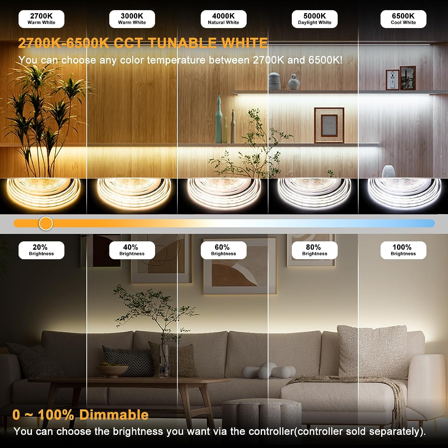 Hot Sale Dimmable Brightness 320leds/M 8mm 10w/M 3000k/4000k/6500k 24v 12v Tira Cob Led Strip Light