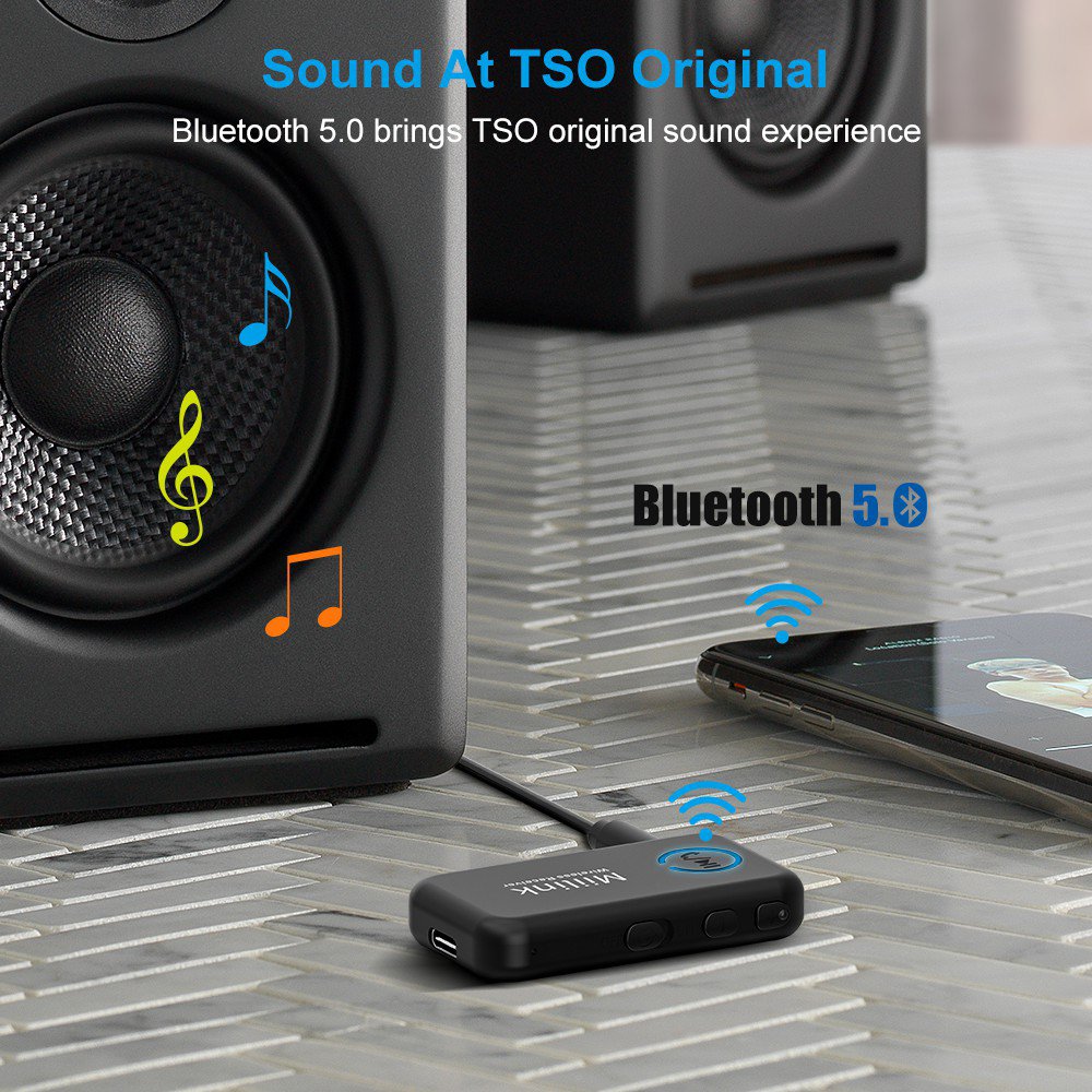 1Mii Bluetooth 5.0 AUX Stereo Music Receiver 3.5mm AUX Car Bluetooth Audio Receiver Adapter with TSO, Support Handsfree Calling
