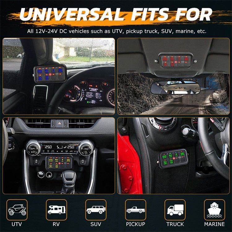 8 Gang RGB Sport Power Auto Switches for Car 12V Wireless Remote New Condition Free App Control for Aftermarket Vehicles