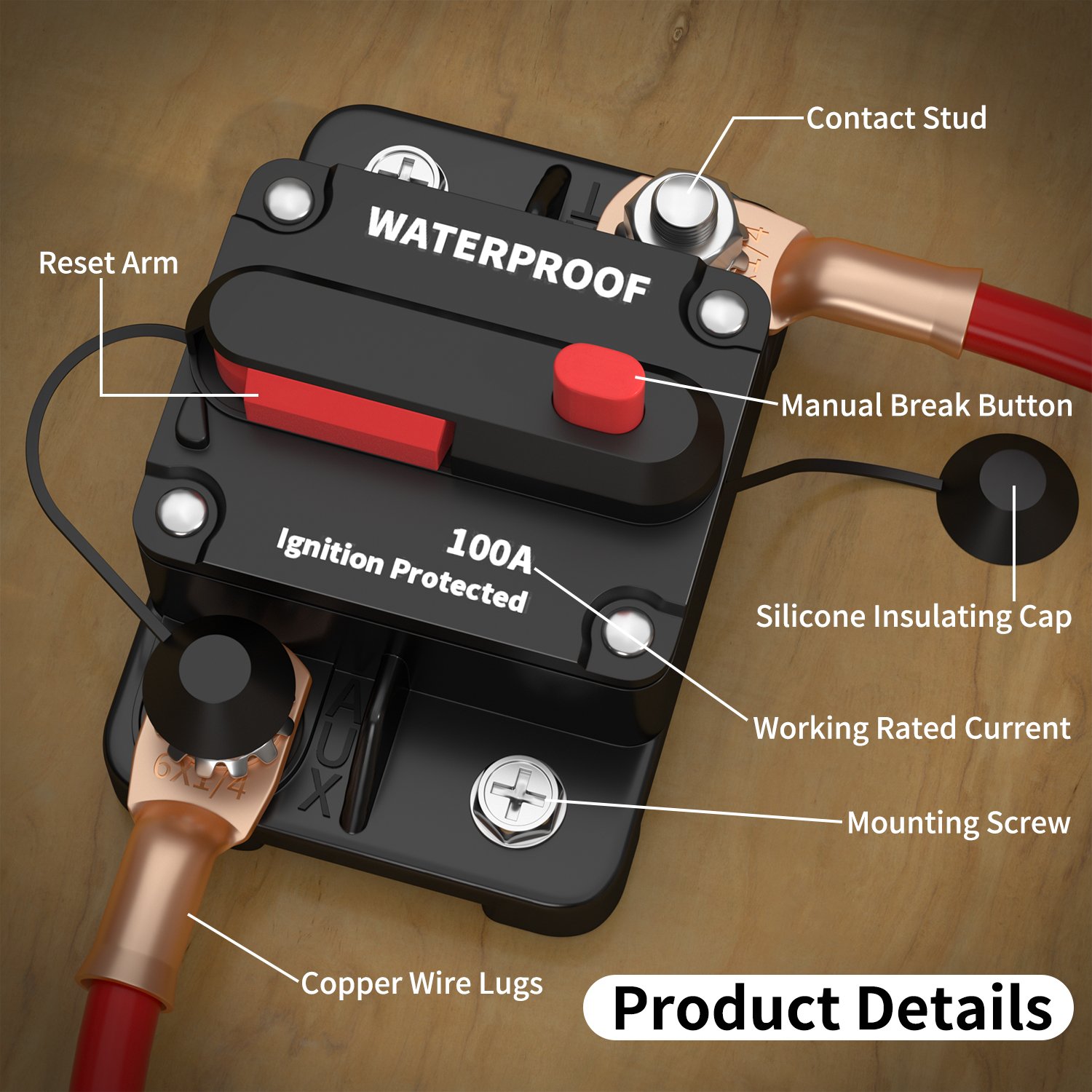 100 Amp Circuit Breaker Resettable Manual Wenzhou Circuit Breaker 12V-48V DC Circuit Breaker Switch for Auto RV
