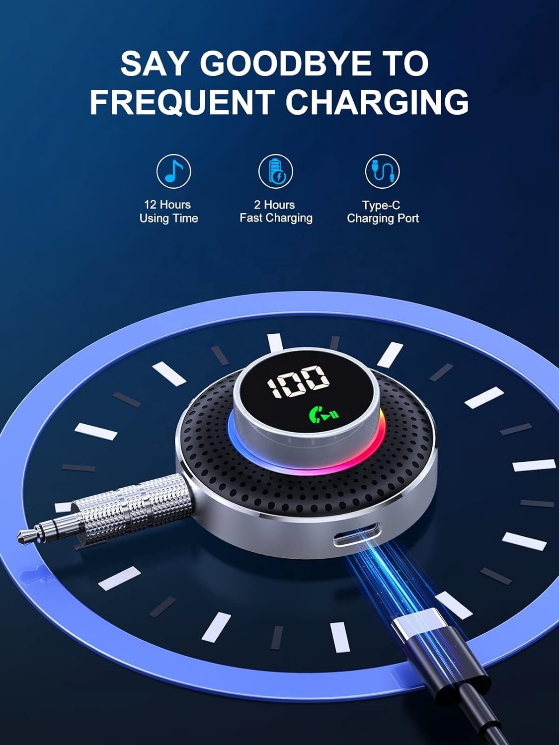 AGETUNR J47 Bluetooth Receiver Enlarged Button&LED Display Screen 3.5mm Wireless AUX Receiver for Stereo Support Hands-Free Call
