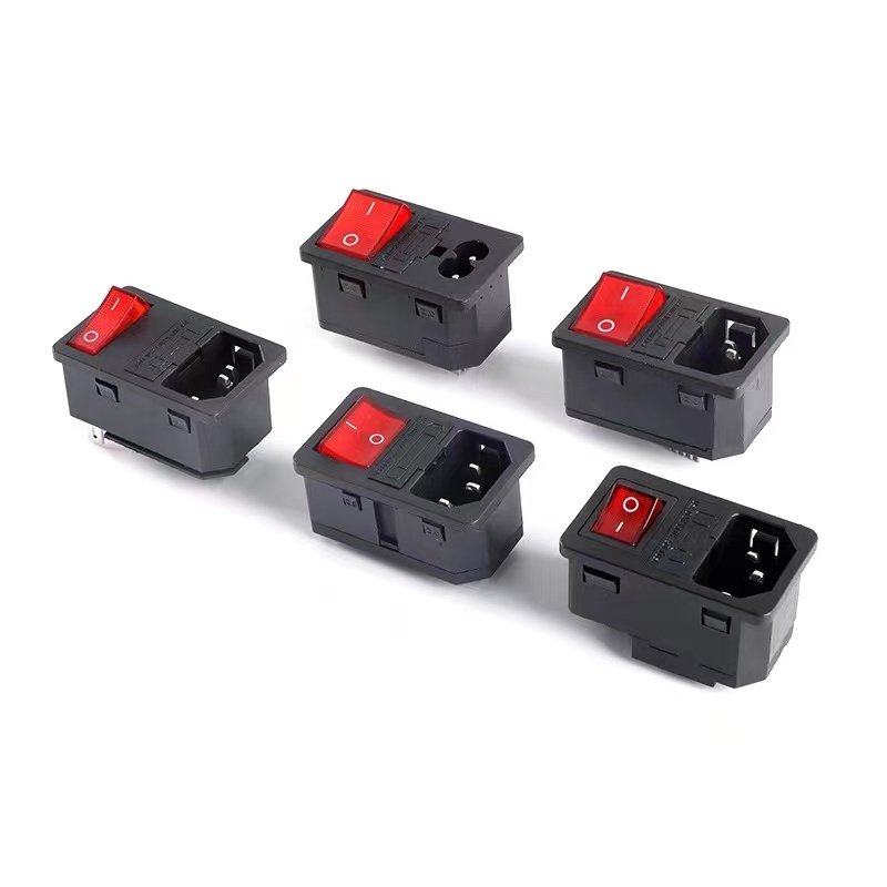 IEC Electrical Switch Connector Female Plug AC Power Inlet Medical Industrial Socket with Double Fuse for Auto Parts