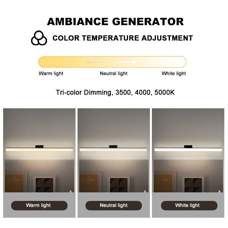 Modern Wall Mount Vanity Light Top Selling Aluminum Mirror Headlight Fixture Auto Color Rendering Washroom Decoration Lighting