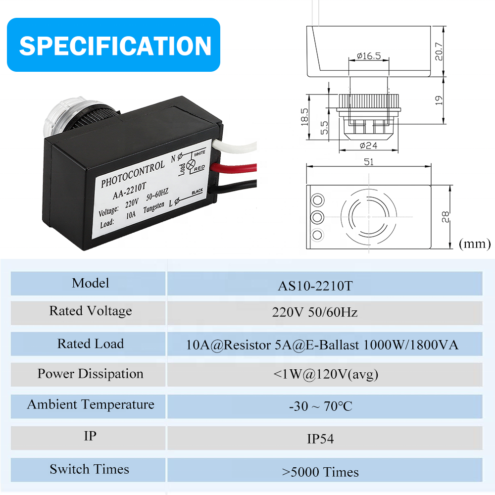 CNRIYA 220V 10A Auto on Off Thermal Photocell Light Switch Light Sensor Switch Day Night Light Sensor Photoswitch