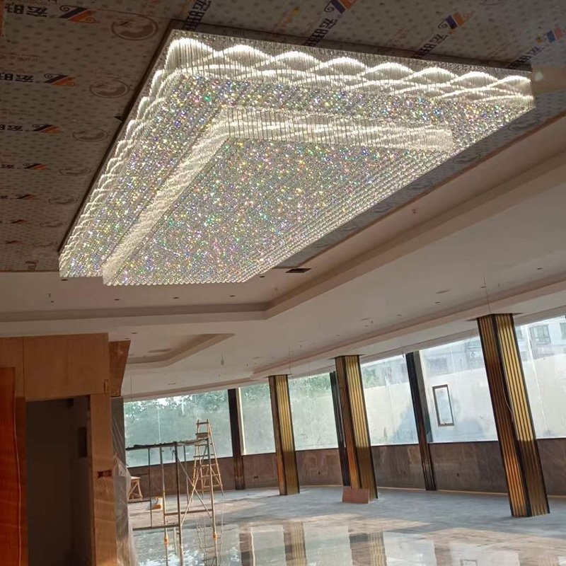 BIG Size Square Customized Modern LED Lustre K9 Engineering Big Foyer Large Hotel Crystal Chandelier