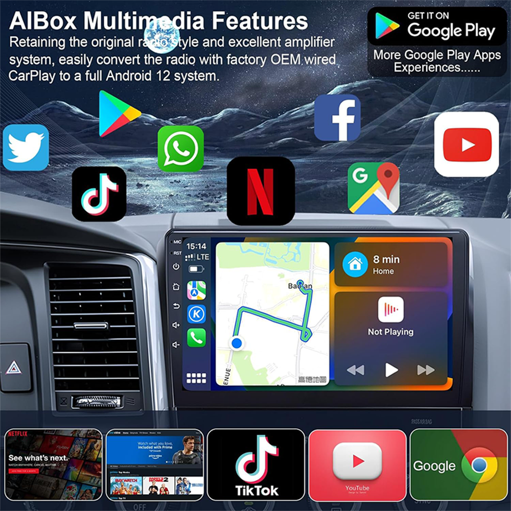 Android 13.0 Mini AI Smart TV Box Wireless Android Auto CarPlay with YouTube Google Netflix Support Bluetooth Car Kit