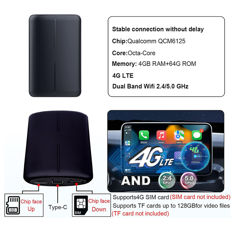 Android 13.0 Mini AI Smart TV Box Wireless Android Auto CarPlay with YouTube Google Netflix Support Bluetooth Car Kit