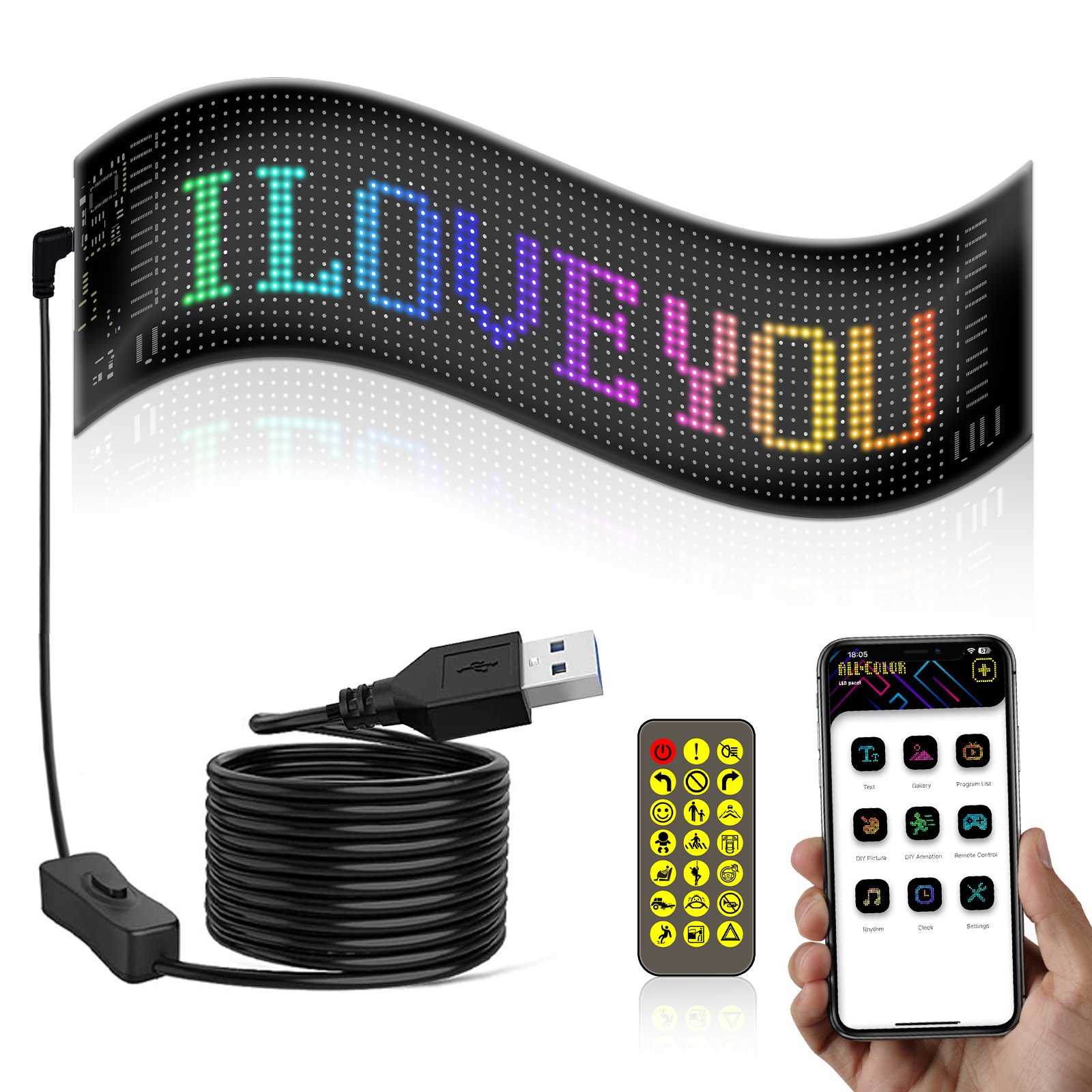 LED Display Screen LED Devil's Eye Flexible Screen APP Bluetooth Car Screen Windshield for Truck