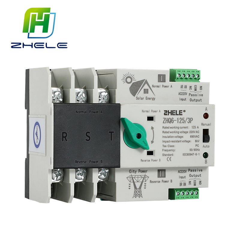 ZHELE ZHQ6-125 Changeover ATS Single Phase 2P 3P 4P 63A 125A AC 220V 63Amp Dual Power Automatic Transfer Switch PC Level