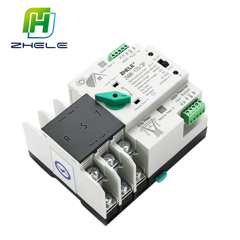 ZHELE ZHQ6-125 Changeover ATS Single Phase 2P 3P 4P 63A 125A AC 220V 63Amp Dual Power Automatic Transfer Switch PC Level