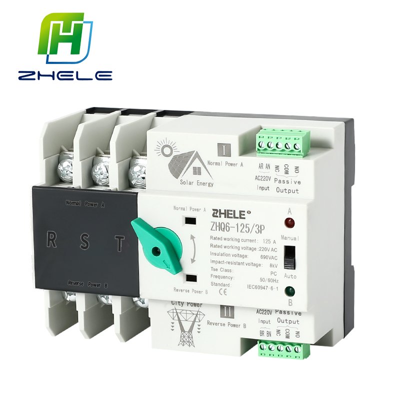 ZHELE ZHQ6-125 Changeover ATS Single Phase 2P 3P 4P 63A 125A AC 220V 63Amp Dual Power Automatic Transfer Switch PC Level