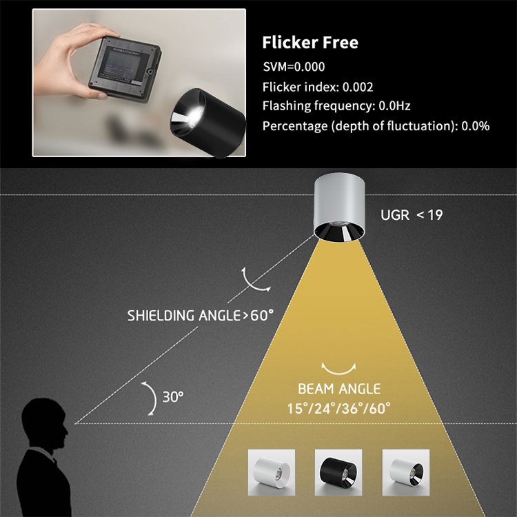 Flicker Free Quality Adjustable Reflector LED Down Light Degree Downlights 12W Led Surface Mounted Downlight