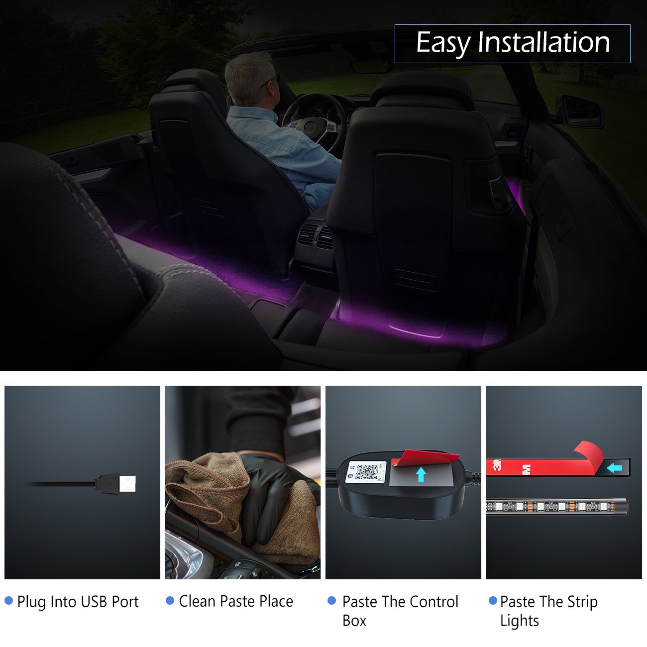 Factory Direct USB Charger Atmosphere Car Strip Lights DC5V With APP Wireless Control Ambient RGB Strip Lighting Kit in Car