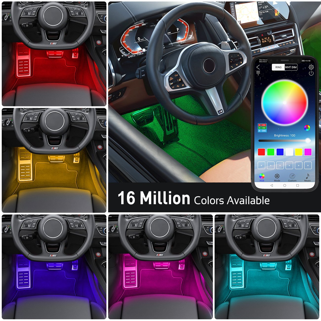 Factory Direct USB Charger Atmosphere Car Strip Lights DC5V With APP Wireless Control Ambient RGB Strip Lighting Kit in Car
