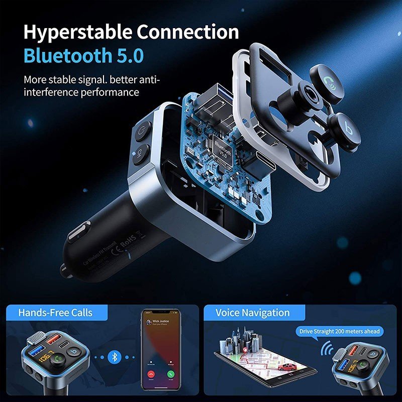 Bluetooth 5.3 QC3.0 Fast Charger Car MP3 Player Bluetooth Car Kit FM Transmitter