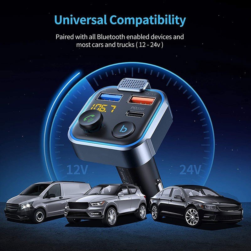 Bluetooth 5.3 QC3.0 Fast Charger Car MP3 Player Bluetooth Car Kit FM Transmitter