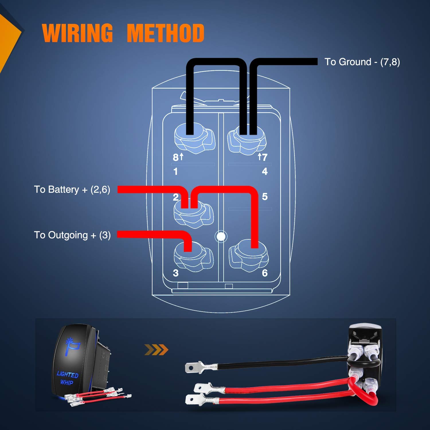 Lighted Whip Rocker Switch LED Light Bar 5Pin Laser On/Off LED Light 20A/12V 10A/24V Switch Jumper Wires Set for Jeep Boat Truck
