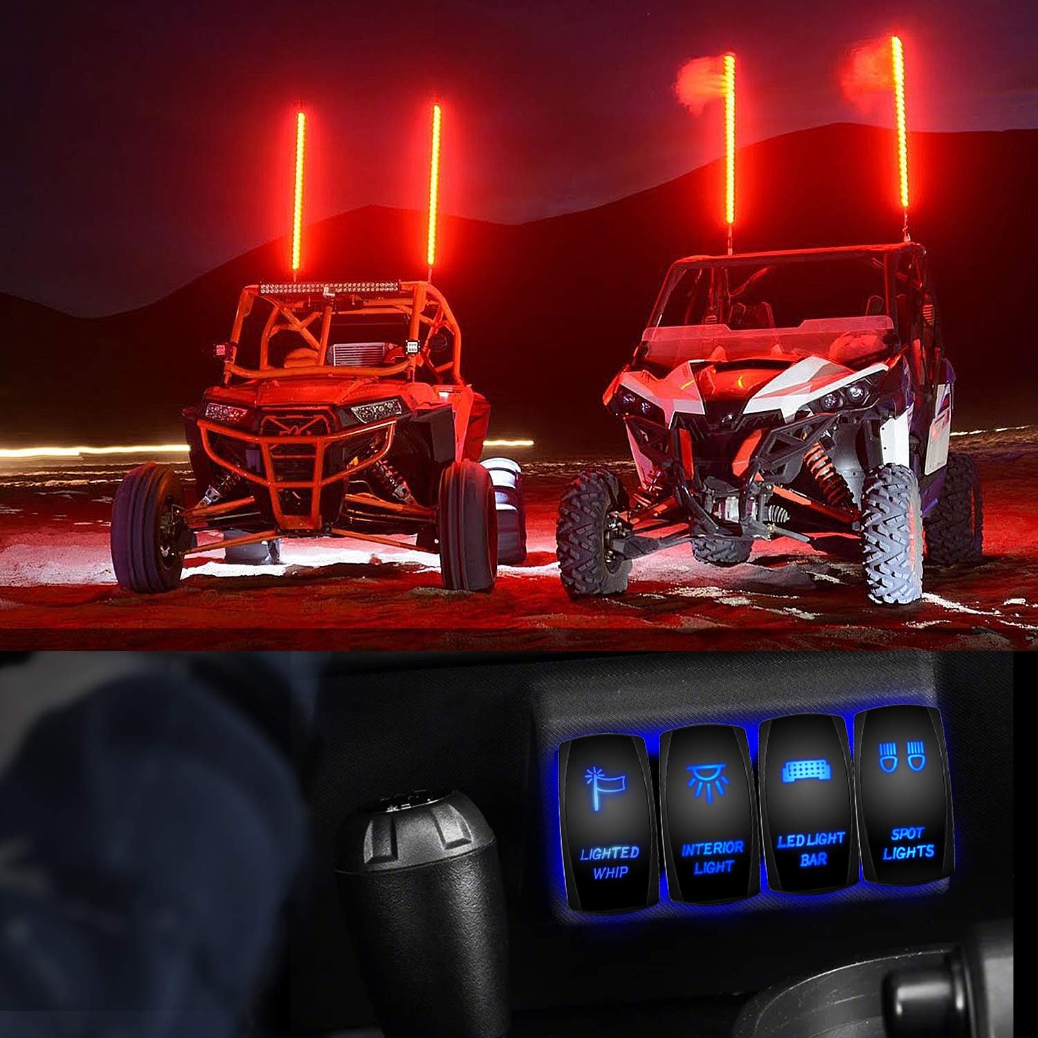 Lighted Whip Rocker Switch LED Light Bar 5Pin Laser On/Off LED Light 20A/12V 10A/24V Switch Jumper Wires Set for Jeep Boat Truck