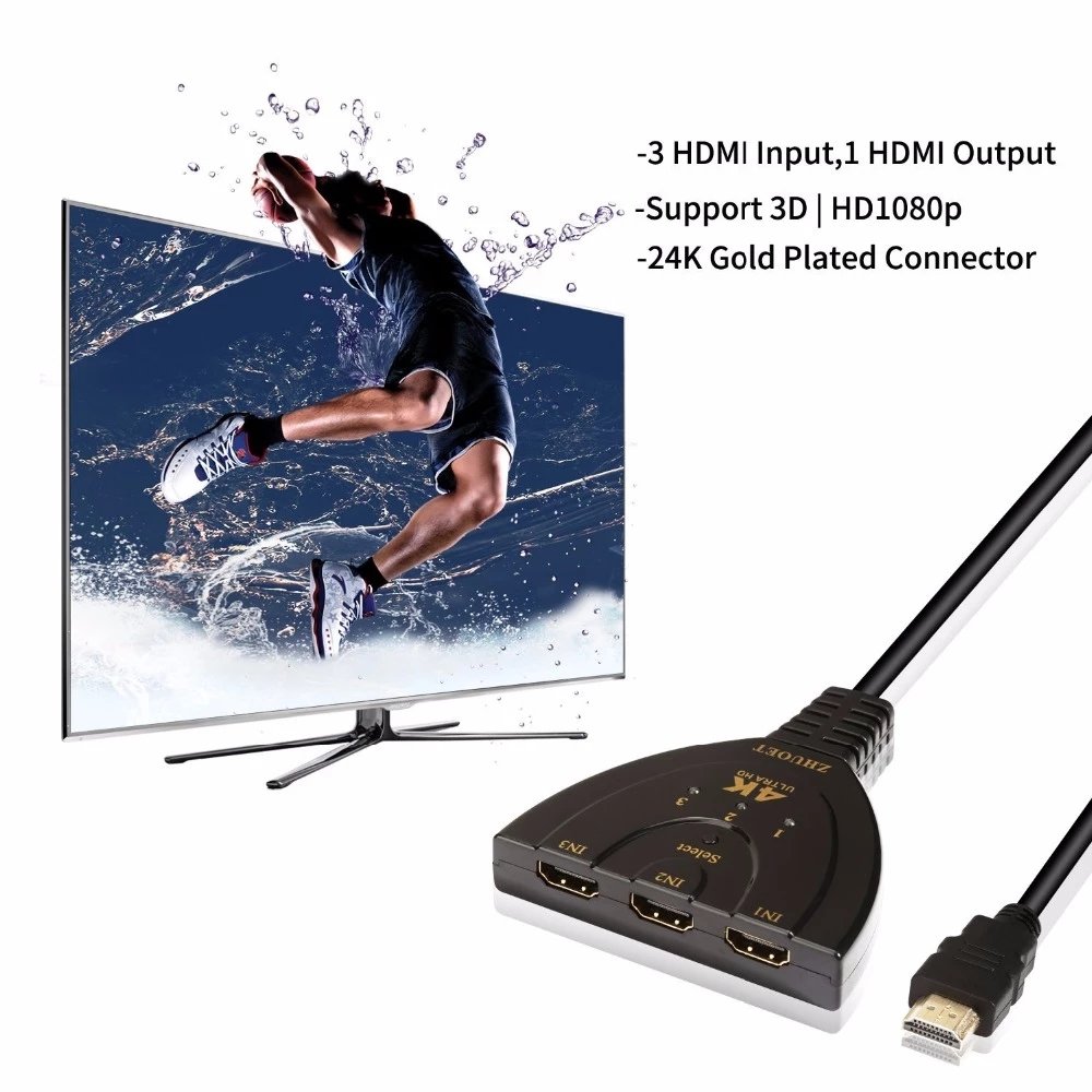 HDMI Splitter 4K*2K 3D Mini 3 Ports Switcher Cable 1.4b 1080P for DVD HDTV Xbox PS3 PS4 3 in 1 Out Port Hub HDMI AUTO Switch