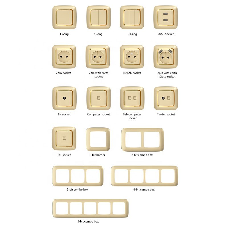 F200 Gold Electroplated Ring Grey Wall Switch Electric Tuya Eu Power Wall Socket