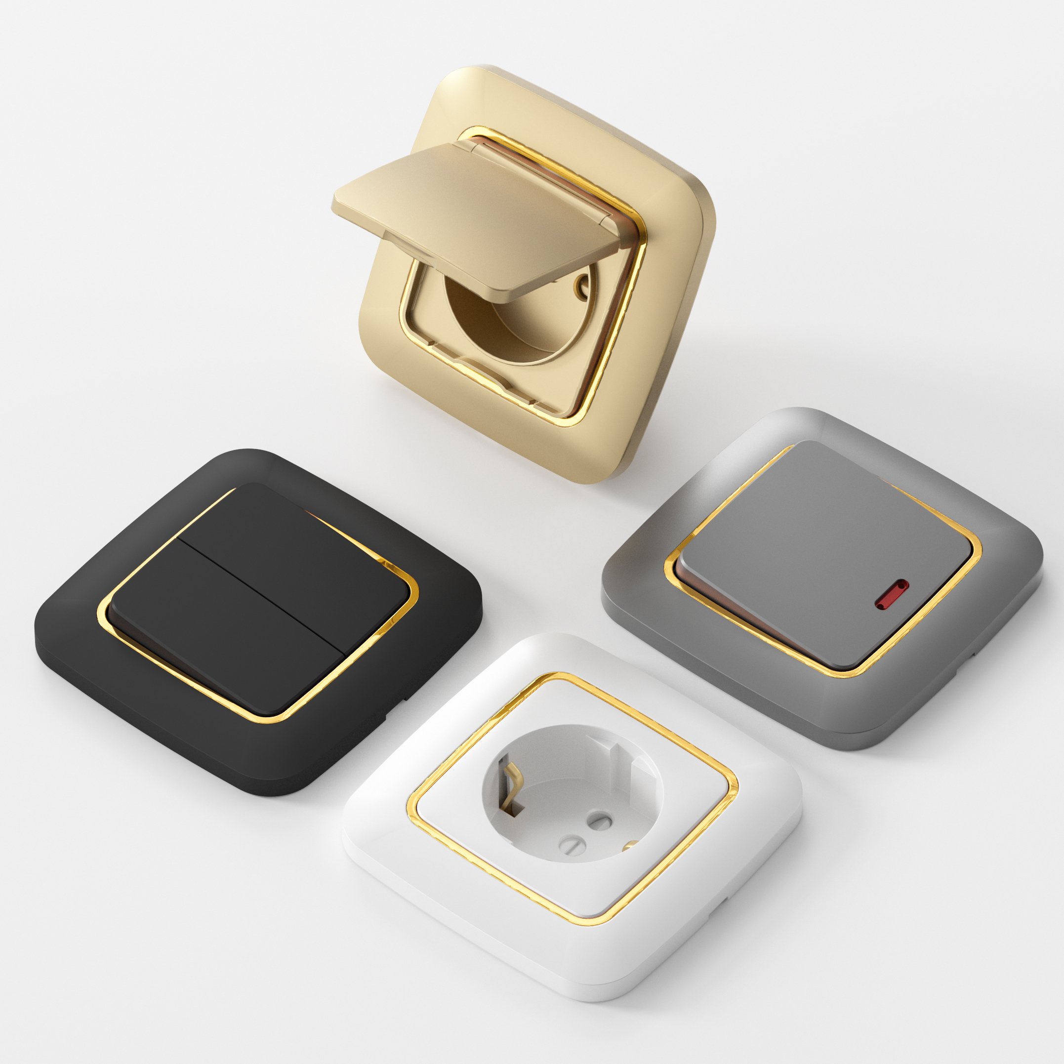 F200 Gold Electroplated Ring Grey Wall Switch Electric Tuya Eu Power Wall Socket