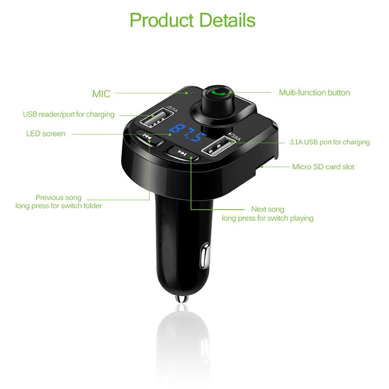 2022 New Wireless Adapter Car Bluetooth Fm Transmitter Hands Free Usb Bluetooth Car Kit