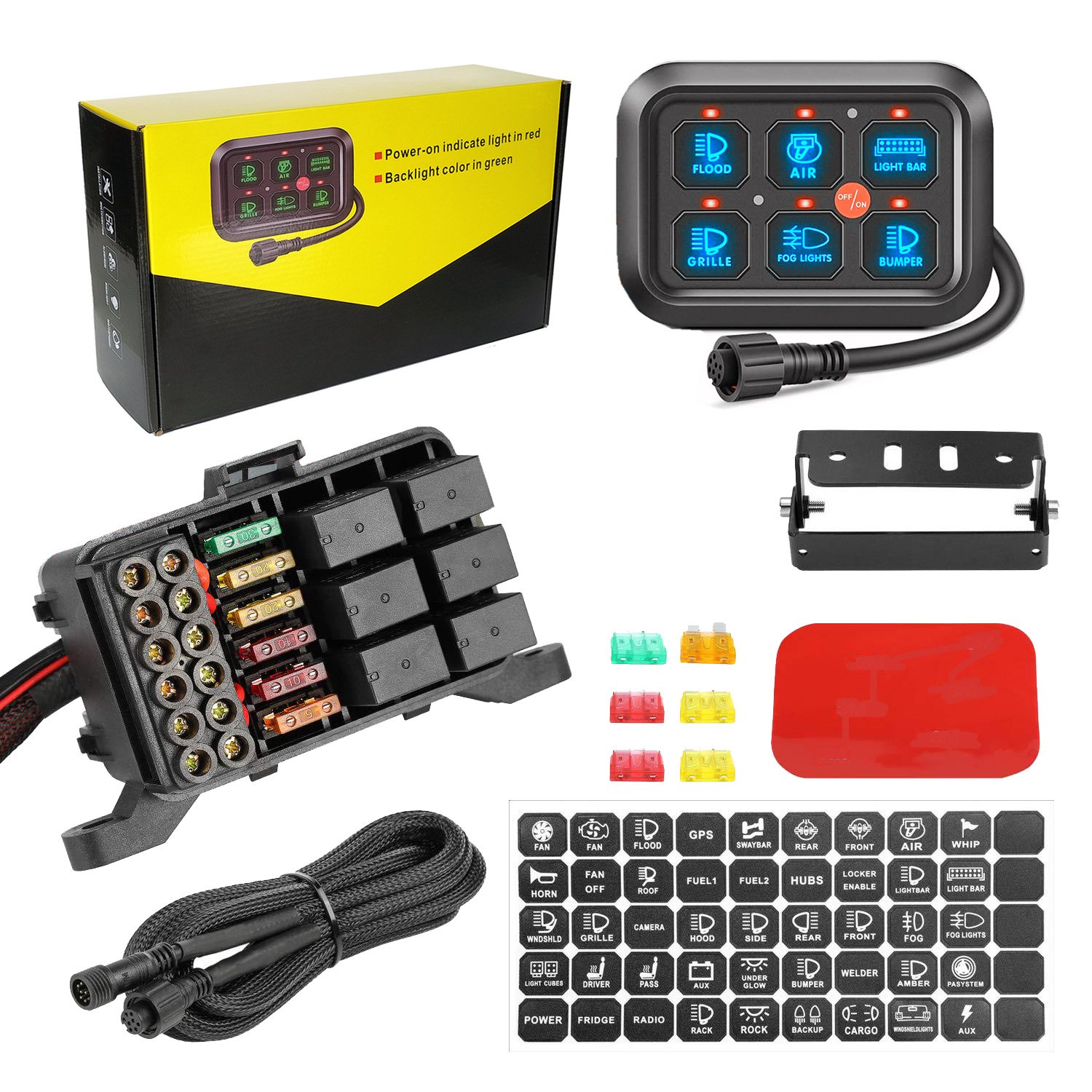 6 Gang RGB Switch Panel 4x4 Relay Control Box Automatic Dimmable LED 12V Touch Switch Panel for Race Car Truck RV Off Road
