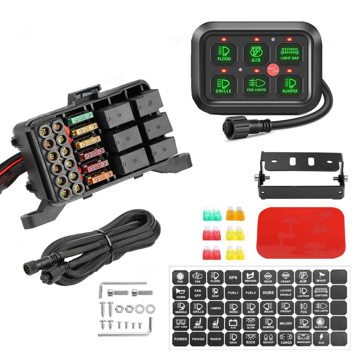6 Gang RGB Switch Panel 4x4 Relay Control Box Automatic Dimmable LED 12V Touch Switch Panel for Race Car Truck RV Off Road