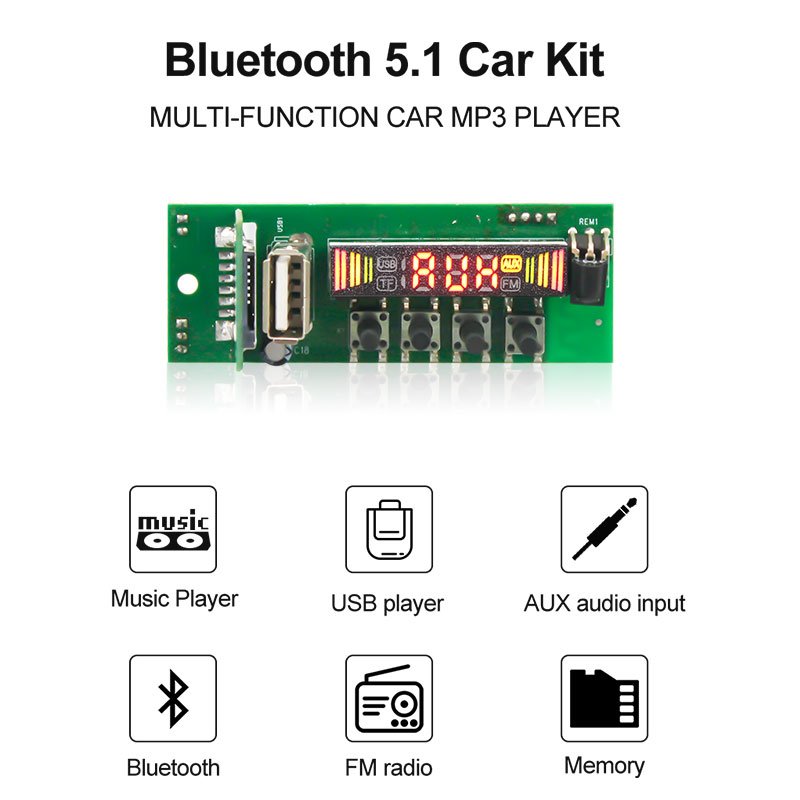 VIRE Bluetooth 5.1 MP3 Player Decoder Board FM Radio TF USB 3.5 mm AUX Module Music Receiver Car Kit Audio Board