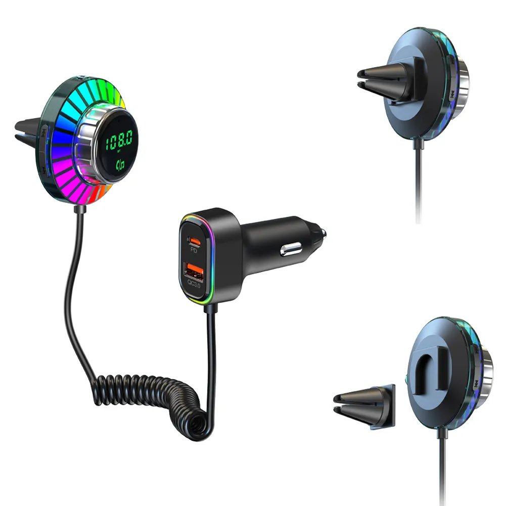 PD30W+ QC18W Car Charger Fast Charging Hands-Free Amplifier New BC96 Bluetooth FM Transmitter Colorful Voice Control Stereo