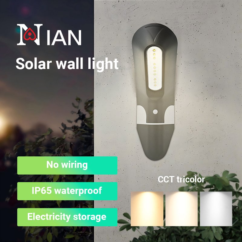 IAN Solar Wall Light Outdoor IP65 LED Switchable Color Temperature No Wiring Required Auto Switch Garden Waterproof Wall Lamp