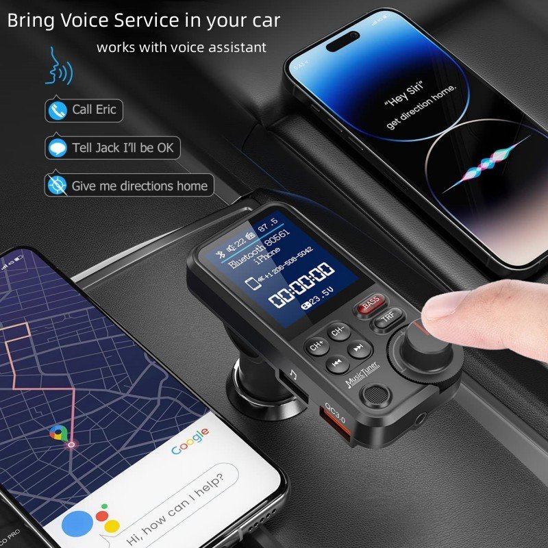 BT93 Bluetooth Car Kit with 1.8" Display QC3.0 Fast Charger Wireless Car MP3 Player Bass Treble FM Bluetooth Transmitter for Car