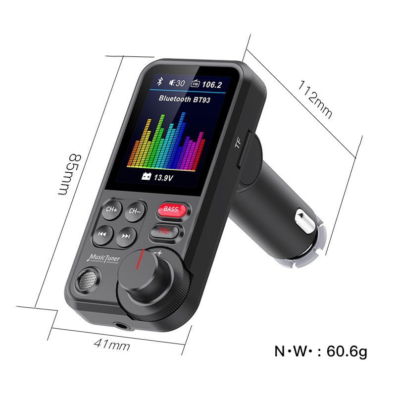 BT93 Bluetooth Car Kit with 1.8" Display QC3.0 Fast Charger Wireless Car MP3 Player Bass Treble FM Bluetooth Transmitter for Car