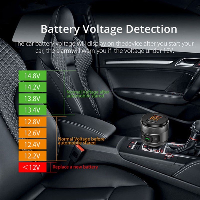 2 in 1 Bluetooth Car Adapter QC3.0 Fast Charge Wireless Radio Car Kit Support Hands-Free Calls Bluetooth FM Transmitter for Car