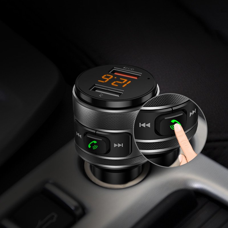 2 in 1 Bluetooth Car Adapter QC3.0 Fast Charge Wireless Radio Car Kit Support Hands-Free Calls Bluetooth FM Transmitter for Car