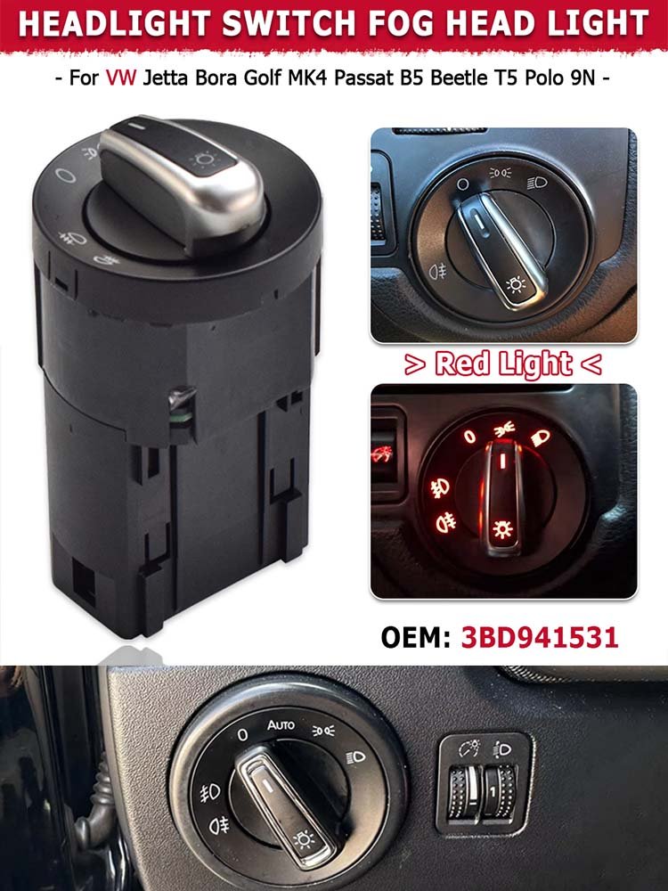 3BD941531 Chrome Switch for VW Golf MK4 Jetta 4 Bora Passat B5-New Fog Headlight Lamp Knob Button Window Control