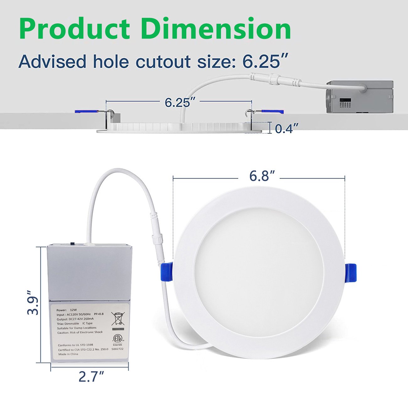 In Stock 6 Inch ETL Dimmable Slim Panel Light Canless Wafer Light LED Recessed Ceiling Downlight