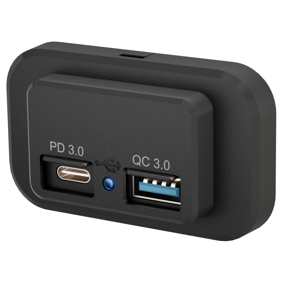 48W Dual Port 12V 24V Usb a Qc3.0 18W Type C Pd 30W Fast Car Bus Charger Socket Panel Mount 12V Usb Socket
