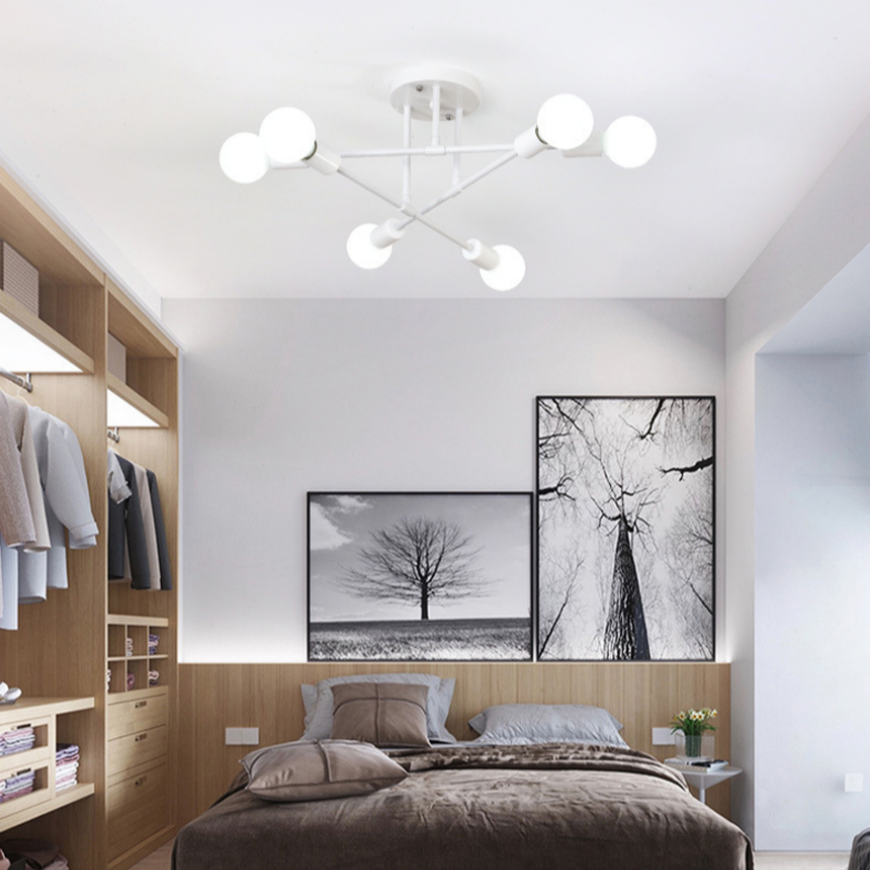 Semi Recessed Industrial Chandeliers Minimalist Decorative Pendant Light Black Satellite Ceiling Lights for Bedroom Living Room